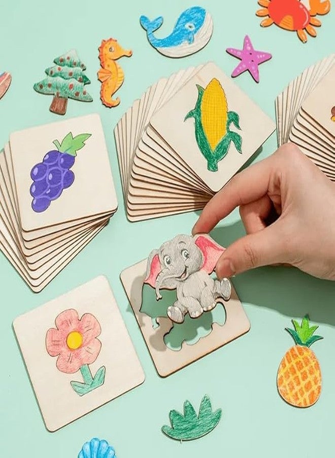 Curious Button Wooden Painting Stencil kit (15 pcs) with Crayons, Water Color pens and Pencil Colors (not Included), DIY Wooden Drawing Stencil, Colouring Puzzle kit - Image 5